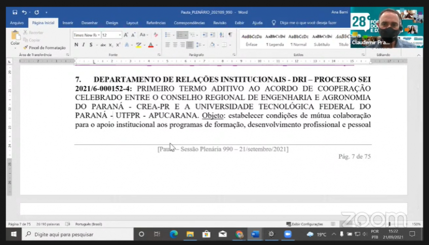 Apresentação do gerente do Departamento de Relações Institucionais, Claudemir Marcos Prattes 